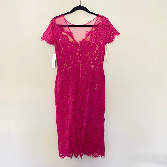 NWT RENE RUIZ COLLECTION Pink Illusion Neckline Lace Dress sz 6 - Picture 3 of 5